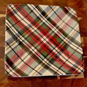 NEW S4 Pottery Barn Denver Plaid Appetizer Plates Christmas Ceramic Snack Plate